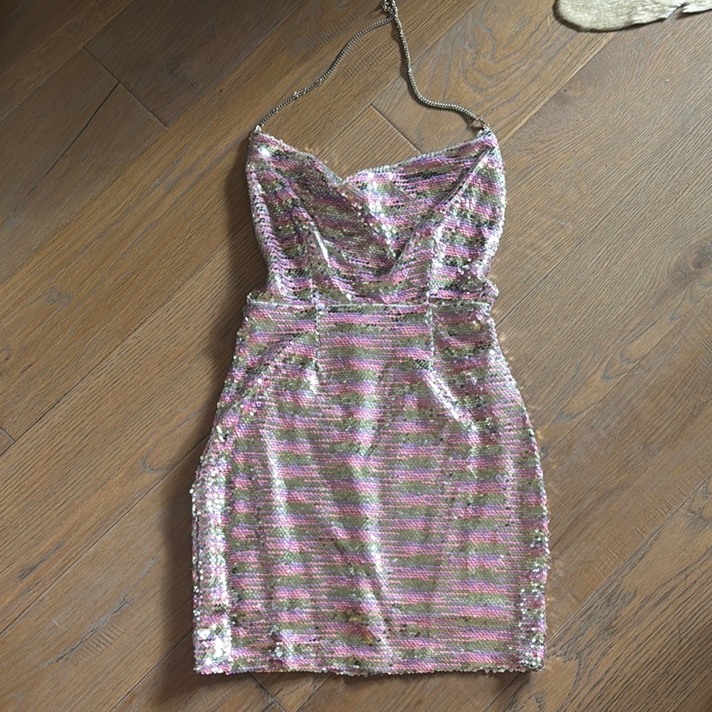 Superdown Pink and Silver Bodycon Mini Dress